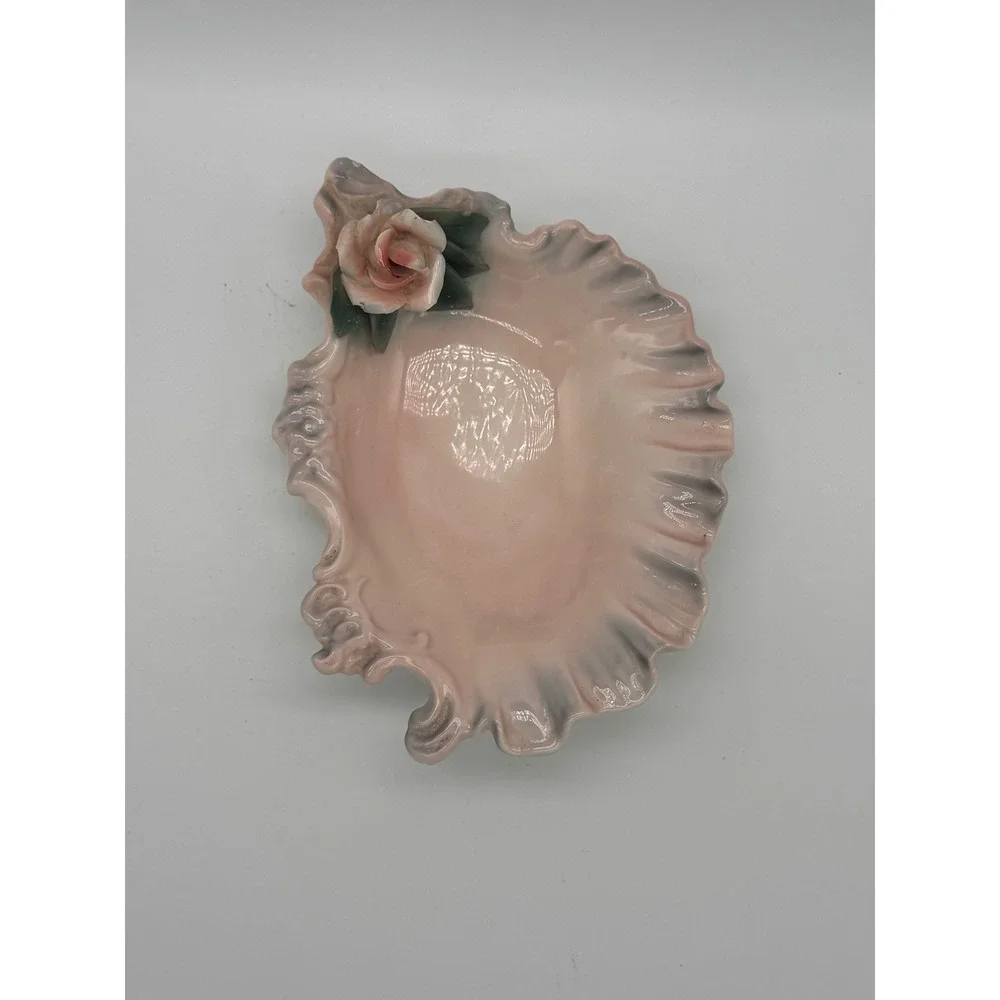 Florence Ceramics Trinket Dish Pink Shell Rose Pasadena CA Vintage Good